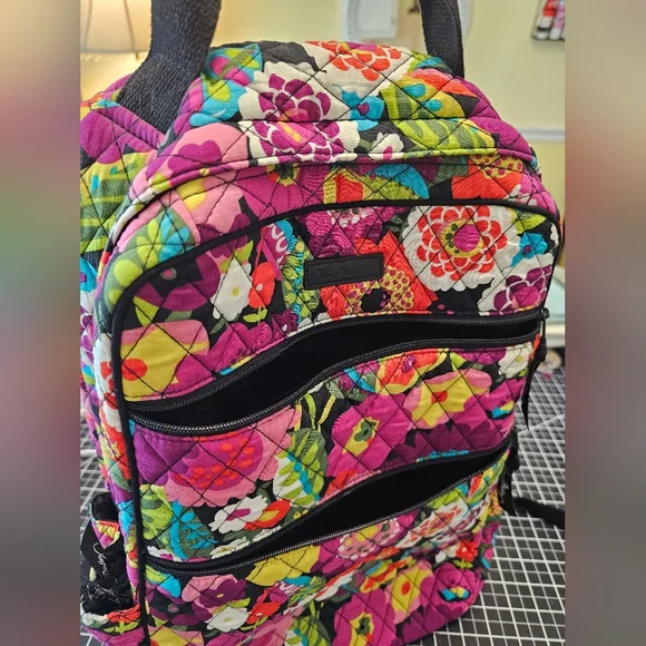 Multicolored Floral Lrg Vera Bradley Double Zip Backpack In Va Va Bloom Pattern - Picture 2 of 12